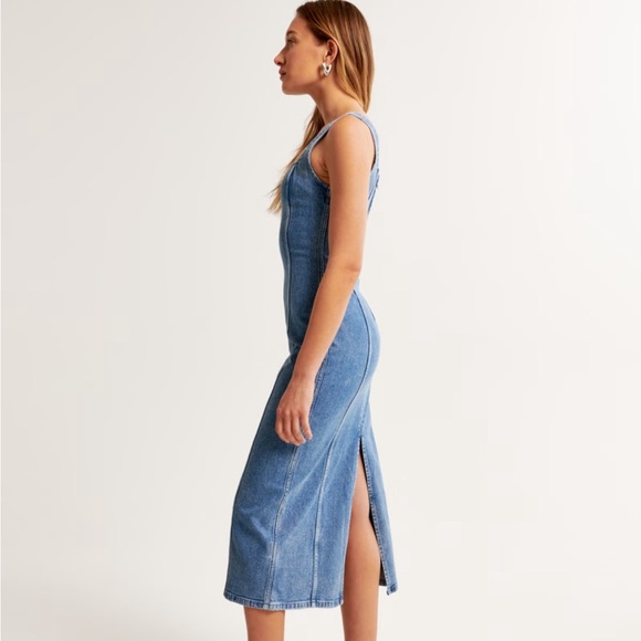 Abercrombie Denim Column midi dress in medium wash - Blue Denim Sleeveless Dress - Picture 3 of 4